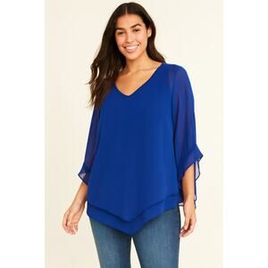 Womens Lotus Mile Blue Chiffon Layered Blouse Size M